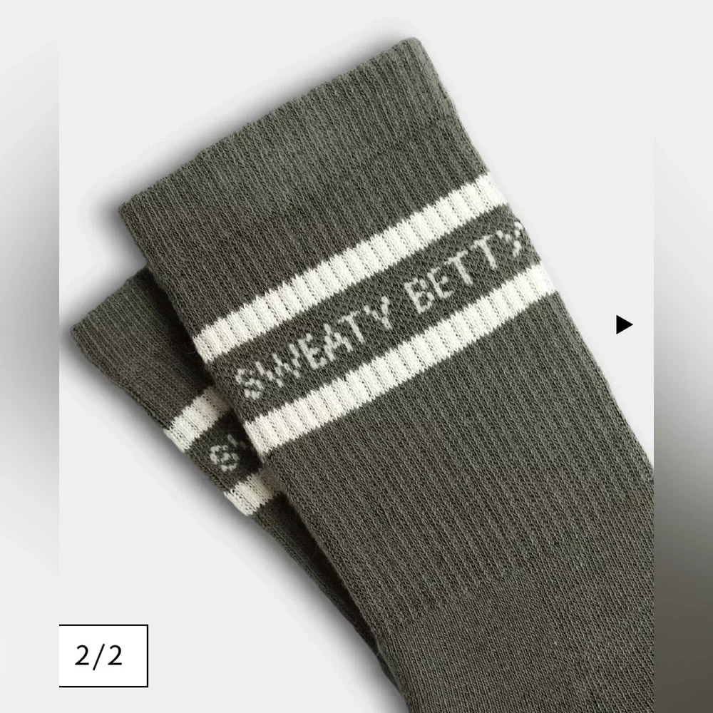 NWT Sweaty Betty Varsity Slogan Socks in Umbra Green Size 6-8